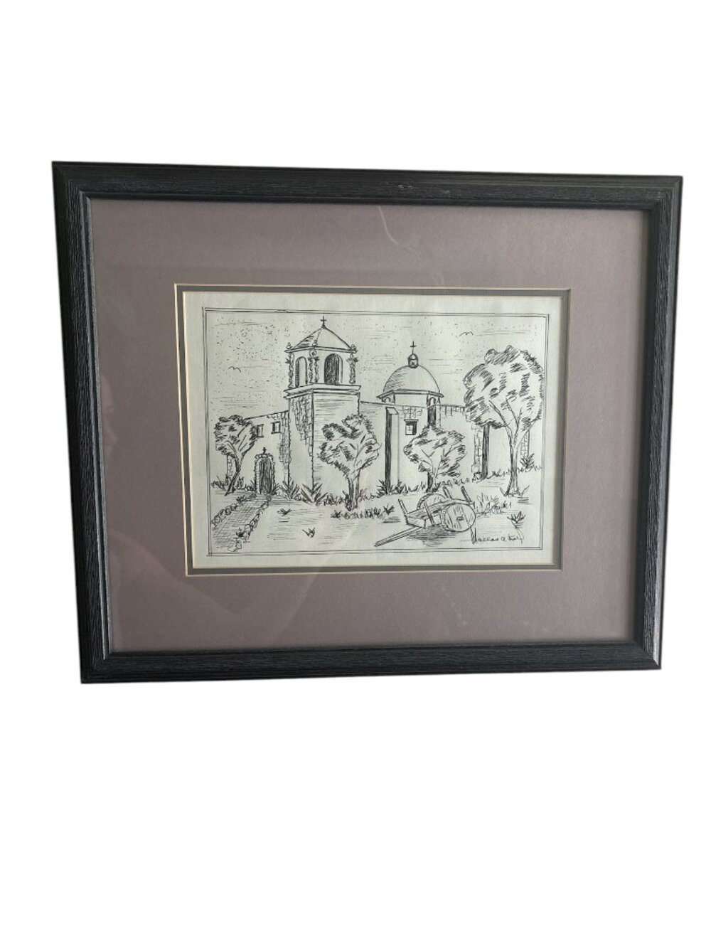 Vintage Pen and Ink Sketch - Mission San Jose -  San Antonio Texas